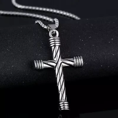 Men's Silver Cross Pendant Necklace Religious Christian Jewelry Chain 24  Gift • $11.89