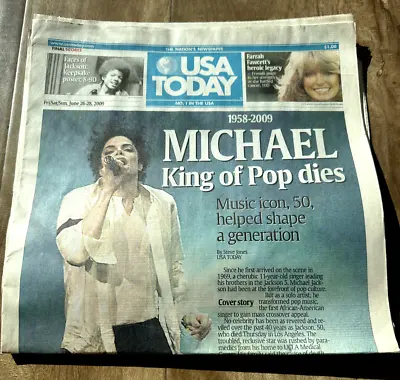 USA Today - Michael Jackson King Of Pop Dies Death RIP 1958-2009 Newspaper RIP • $0.99