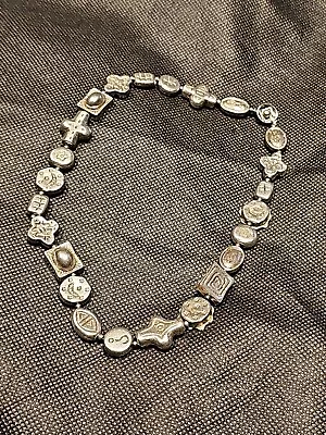 Rare Sterling Silver Hefty Panel Links Necklace 23 Individual Silver Charms.  • $600