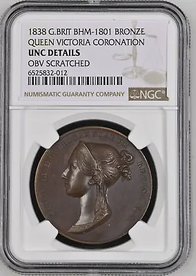 Great Britain 1838 Victoria Coronation Bronze Medal NGC DETAILS HIGH RELIEF • $395