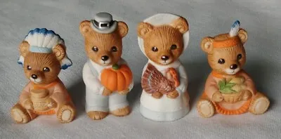 Homco Figurines Autumn Fall Harvest Thanksgiving Bears 5312 Pilgrim Set Of 4 Vtg • $10.50