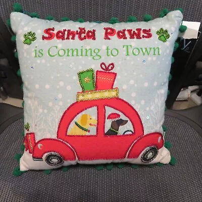 Driving Dachshund Golden Retriever Christmas Throw Pillow Sparkle Beading NWT • $29.99