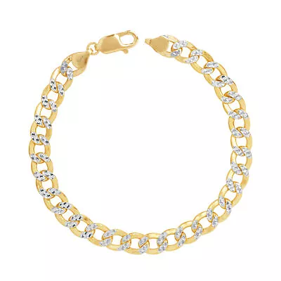 10K Yellow Gold 8.5mm Men Diamond Cut White Pave Curb Cuban Chain Bracelet 8 -9  • $489.99