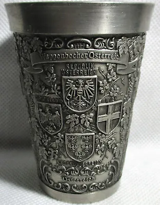 Zinn-Becker (Stuttgart) Pewter Beaker Adorned With Hand Engraved Austrian Crests • £17.99