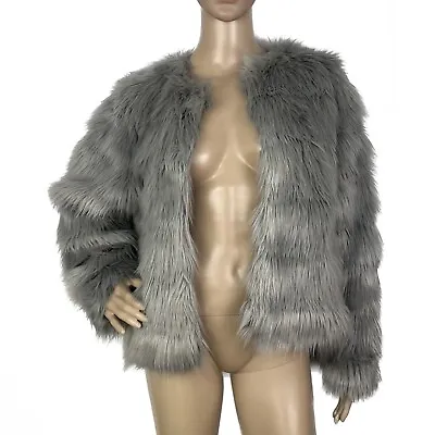 H&m Grey Short Faux Fur Jacket Small • $59.99