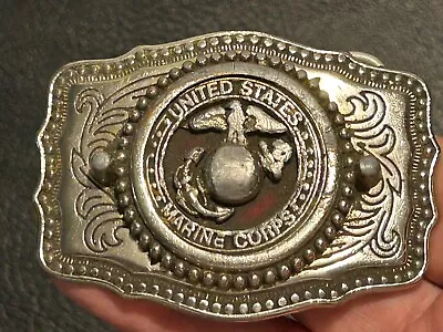 UNITED STATES MARINE CORPS BELT BUCKLE Western Chrome Look USA • $13.49