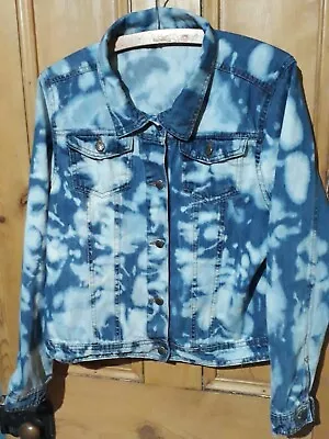 £15 • Buy Hand Bleach Dyed Blue And White Denim Jacket, UK12/M Skinhead Punk BoHo Festival