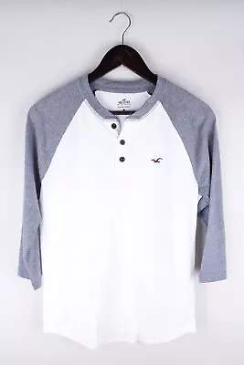 Hollister Men Raglan T-Shirt 3/4 Sleeves Casual White Cotton Pullover Size XS • £22.99