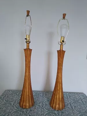 Table Lamp - Pair Of Gold Leaf Plated Fluted Table Lamps - Mid Century Modern • $320