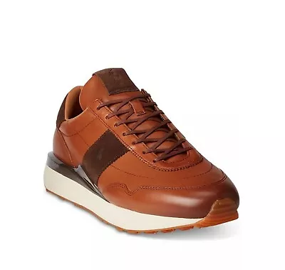 POLO RALPH LAUREN Men's Train 89 Lace-Up Sneakers Polo Tan Leather US 10.5 D • $100