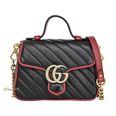 $2908.36 • Buy New Authentic Gucci GG Marmont Diagonal Matelassé Leather Top Handle Bag
