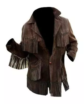 Mens Western Suede Jacket - Native American Cowboy Jacket Fringe Leather Jacket • $119.99