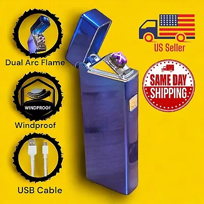 USB Blue Lighter Dual Arc Plasma Flame Windproof Metallic Lightweight  • $8.49
