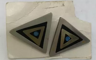 Vintage Mexican Silver Triangle Turquoise Men’s Cufflinks Made In Mexico • $34.95