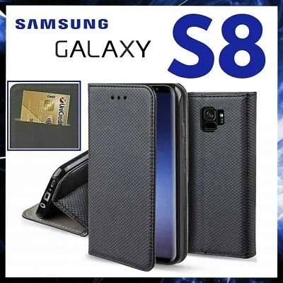 For SAMSUNG GALAXY S8 FLIP CASE BOOK LUXURY BLACK COVER PU LEATHER WALLET STAND • $12.39