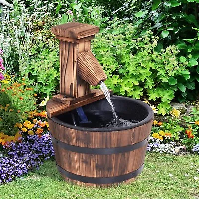 £29.99 • Buy Wood Barrel Pump Patio Water Fountain Water Feature Electric Garden