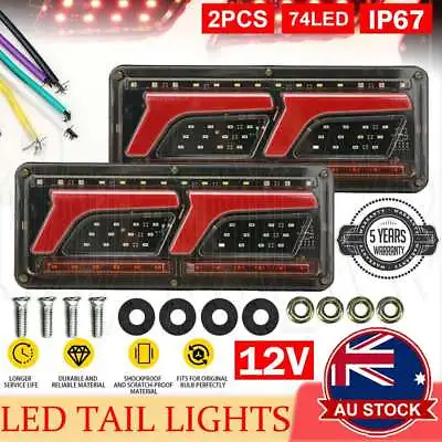 2X 74 LED IP67 Tail Lights Trailer Ute Caravan Truck Stop Indicator Rear LAMP • $28.99