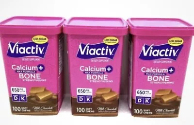 (3) 100ct Viactiv Calcium Plus D Dietary Supplement Chews Milk Chocolate 11/24 • $43.99