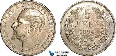 AI904 Bulgaria Ferdinand 5 Leva 1894 KB Kremnitz Mint Silver Toned  XF-AU • $359