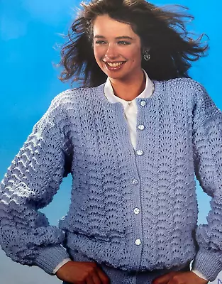 KNITTING PATTERN WOMENS LADIES LACY KNIT CARDIGAN DK Pattern 30 - 40  -  194A • £2.15