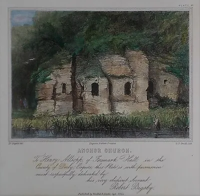 OLD ANTIQUE PRINT ANCHOR CHURCH INGLEBY DERBYSHIRE C1854 LITHOGRAPH By BIGSBY  • $22.40
