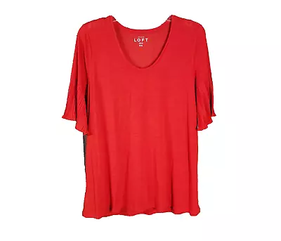 Loft M Maternity Women's Red Pleated Sleeve Scoop Neck Tee Knit Top Casual • $12.73