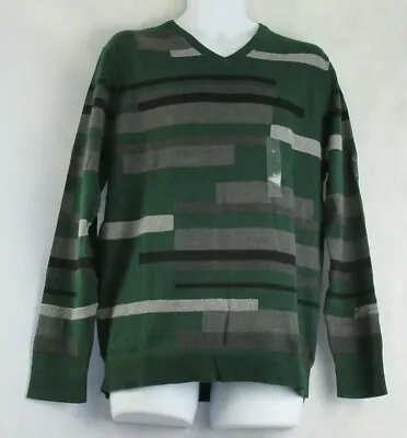 Alfani Men's Textured Stripe V-Neck Pullover Sweater Dense Green • $11.69