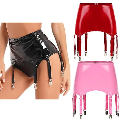 UK Womens PVC Leather Lingerie Suspender Garters Belts With Metal Clips Clubwear • £19.49