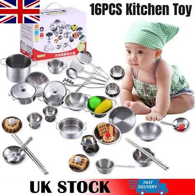 £14.51 • Buy 16X Kids Kitchen Food Toys Cooking Utensils Pots Pans Accessories Set Childrens
