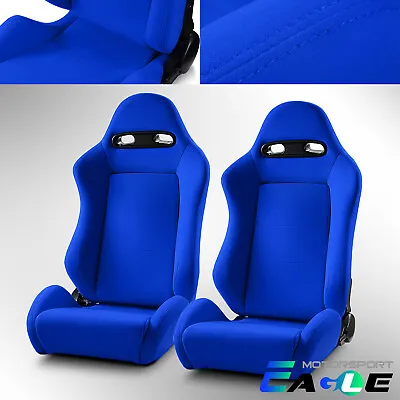 BLUE Reclinable Racing Seats Fabric Classic Style Chair Left/Right W/Slider • $315.98