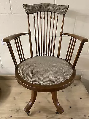 Edwardian Mahogany Tub Shape Captains Office Swivel Desk Chair • £290