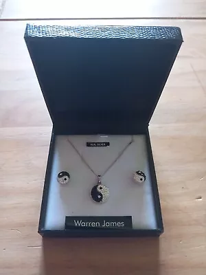 Warren James Yin Yang Symbol Design 925 Silver Stud Earring & Necklace Set • £20