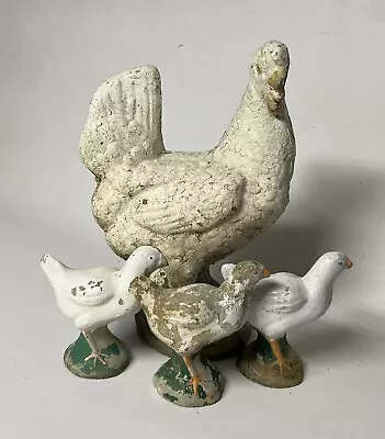 Vintage Weathered Mother Chicken W/ 3 Chicks Cement Concrete Garden Yard Statue • $299.99