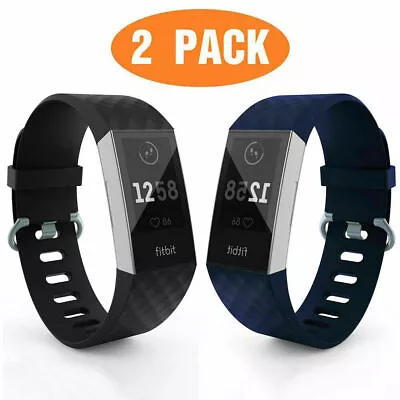 For Fitbit Charge 3 4 Strap Replacement Wristband Metal Buckle Small Large 2Pack • $11.39
