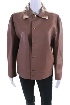 Marni Womens Collared Leather Snap Jacket Tan Orange Size IT 44 • $151.21