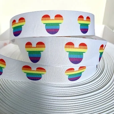 Yard Disney Rainbow Mickey Mouse Grosgrain Ribbon Character Craft Cake Bow • £1.10