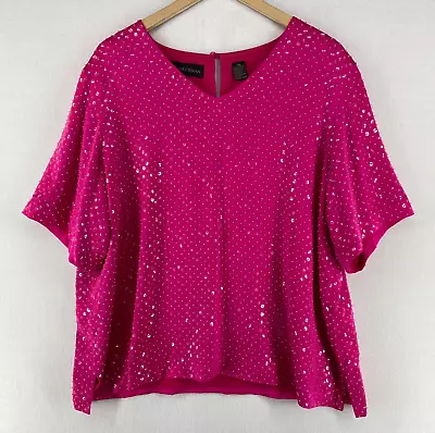 DANA BUCHMAN Blouse 18X Silk Sequin Embellished Short Sleeve Back Keyhole Pink • $34.99