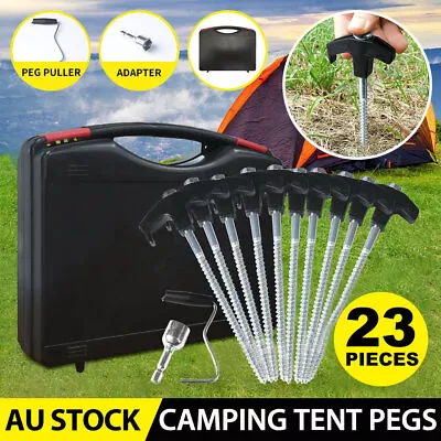 23x Heavy Duty Screw Steel Camping Tent Pegs In Ground Camping Outdoor Stakes • $24.70