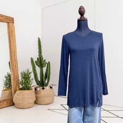  H By Halston Women’s XS Essential Long Sleeve Crew Neck Tunic Soft Stretch Blue • $17.99