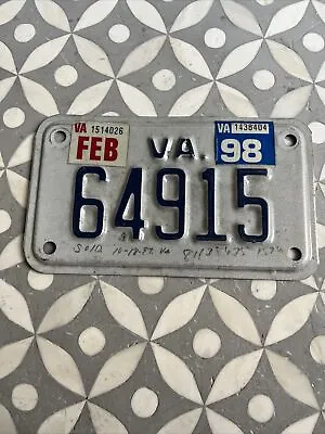 $14.95 • Buy 1998 Vintage Virginia Motorcycle 🏍 License Plate 5 Digit VA Tag #64915