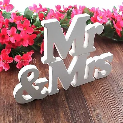 Wedding Table Sign - Mr & Mrs Wooden Standing Venue Letter Sign Decoration White • £7.49