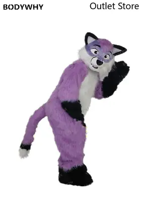 Long Fur Purple Husky Wolf Fox Fursuit Mascot Costume Adult Cartoon Outfit Fancy • $751.38