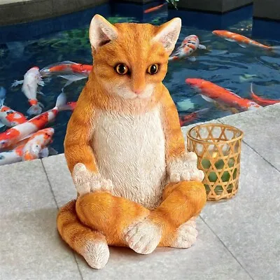 Meditating Yoga Cat Feline Statue Home Garden Zen Kitty Sculpture • $42.90