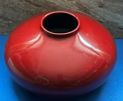 Vintage Amano Art Pottery Modernist Deep Red Vase 9X5 Germany. • $65