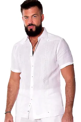 Bohio Linen Fancy Guayabera Style Shirt For Men Embroidered  (3) Colors MLFG2031 • $49.99