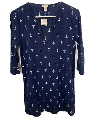 J Crew Nautical Navy Blue White Anchor 100% Cotton Preppy Blouse 3/4 Sleeve Top • $5