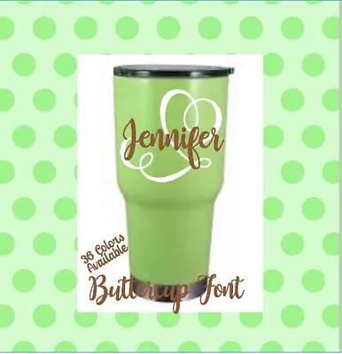 Monogram Vinyl Decal For Yeti Swirly Heart  & Name 2 Colors Buttercup Font • $3.99