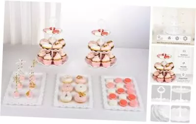  5 Piece Cake Stand Set With 2xLarge 3-Tier Cupcake Stands + 3X Appetizer Round • $34.16