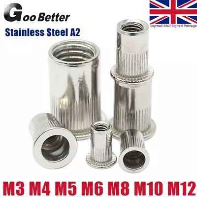 M3 M4 M5 M6 M8 M10 M12 Rivnuts Knurled Head Threaded Rivet Nuts Blind Nutserts • £0.99