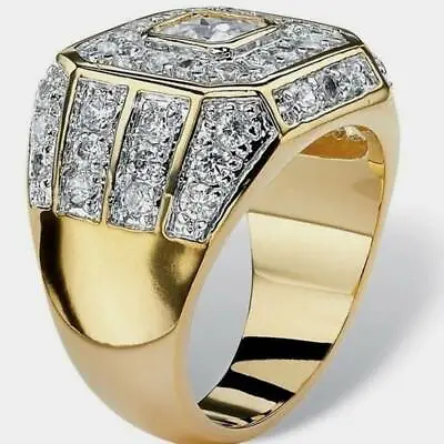 Fashion Men Gold Plated Zircon Rings Hip Hop Ring Party Jewelry Gift Size 7-12 • $2.09